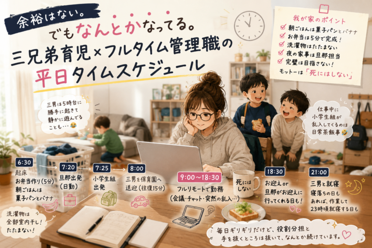 余裕はない。でもなんとかなってる。三兄弟育児×フルタイム管理職の平日タイムスケジュール