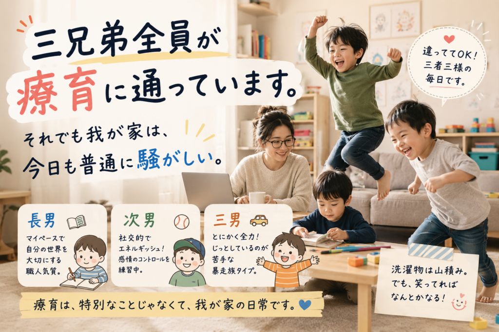 三兄弟全員が療育に通っています。それでも我が家は今日も普通に騒がしい。