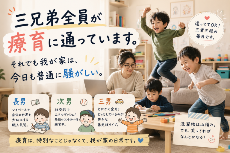 三兄弟全員が療育に通っています。それでも我が家は今日も普通に騒がしい。